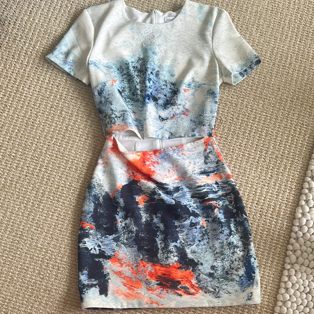 Bec & Bridge White and Blue Sheath Mini Dress